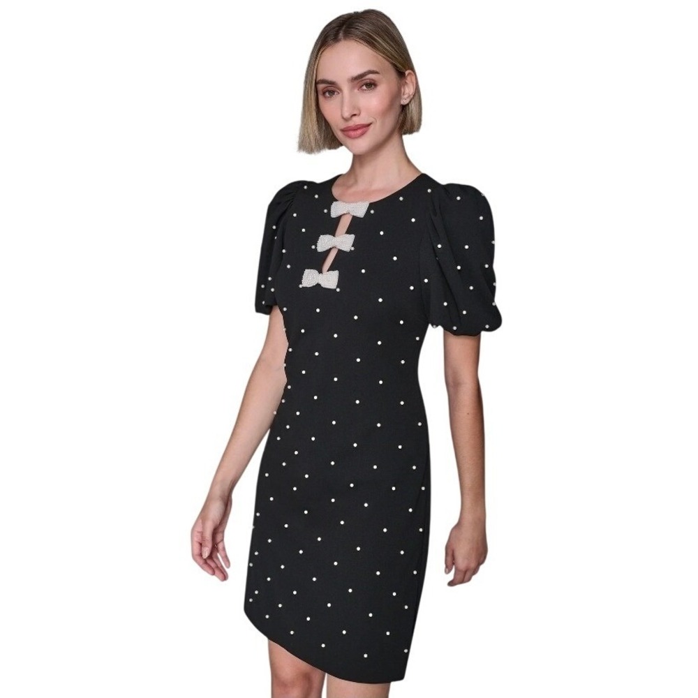 Karl Lagerfeld Scuba‎ Crepe Sheath  Dress Pearls NWT Black Size 2 Old Money